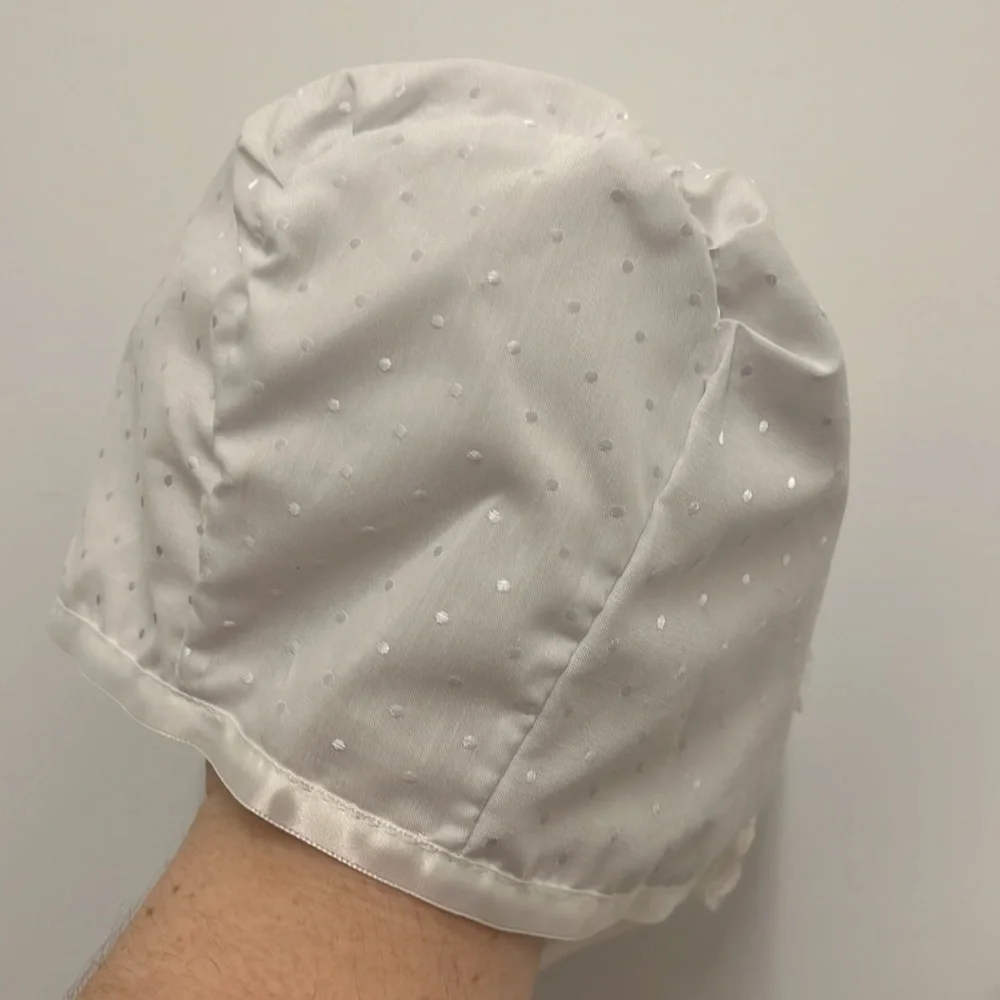 Vintage Baptism Christening Dress 3 Months 3-Piece Cape Bonnet White Lace Trim - Picture 8 of 12